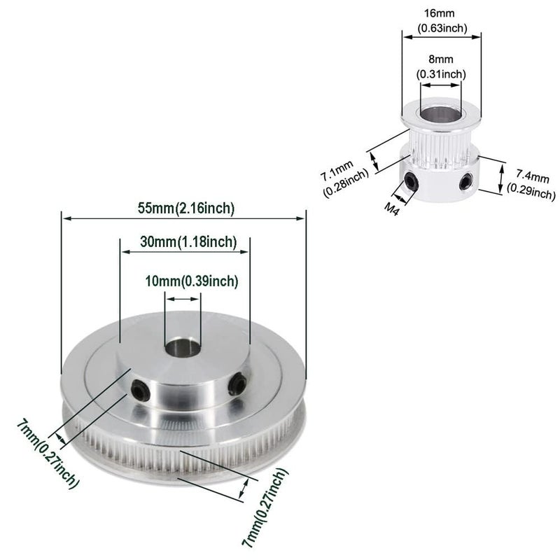 Zeelo 2PCS Set GT2 Synchronous Wheel 20&80 Teeth 10mm Bore Aluminum Timing Pulley with 2PCS Length 250mm Width 6mm Belt (20-80T-10B-6) - Image 3